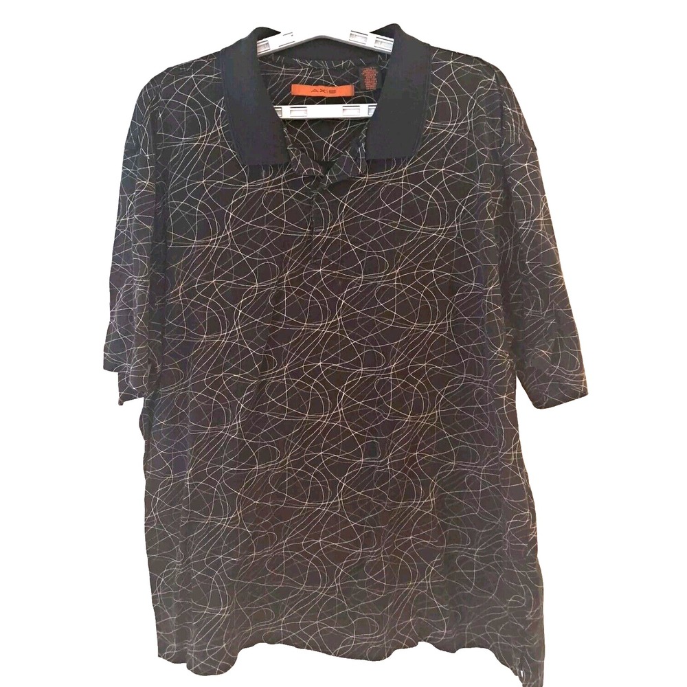 AX:S Polo Shirt Men's XXL Black With Geometric Pattern 100% Mercerized  Cotton..